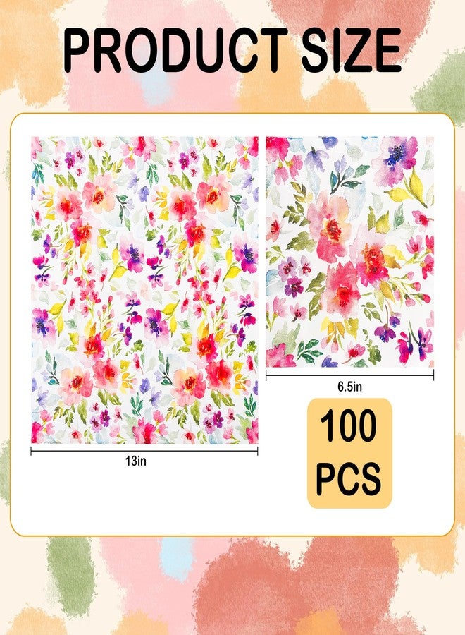 Elyxio 100Pcs Floral Luncheon Napkins Spring Summer Flowers Paper Hand Napkins 6.5 Inch Watercolor Purple and Pink Bouquet Meadow Party Napkins for Wedding Baby Bridal Shower Birthday Party - Image 2